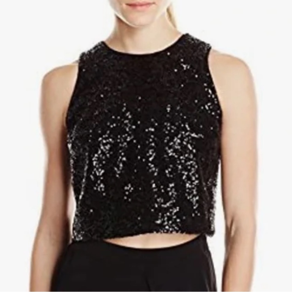 Ivanka Trump Black Sequin top Sleeveless crop top Size 10